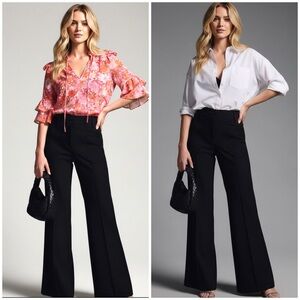 Anthropologie Maeve The Naomi Ponte Wide Leg Flare Pants Black Size 8 NWT
